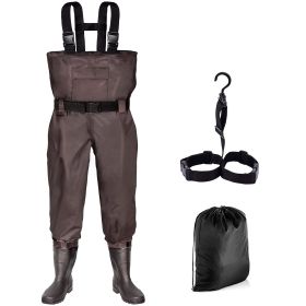 Sunocity Chest Fishing Waders for Men Women with Boots Waterproof, Nylon Chest Wader with PVC Boots & Hanger (Color: Coffee, size: Men 10 / Women 12)